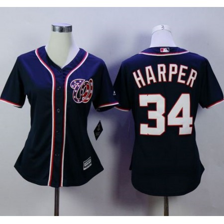 Nationals #34 Bryce Harper Navy Blue Alternate 2 Women's Stitched MLB Jersey