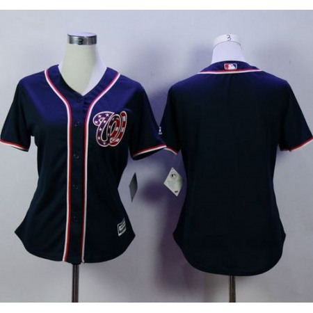 Nationals Blank Navy Blue Alternate 2 Women's Stitched MLB Jersey