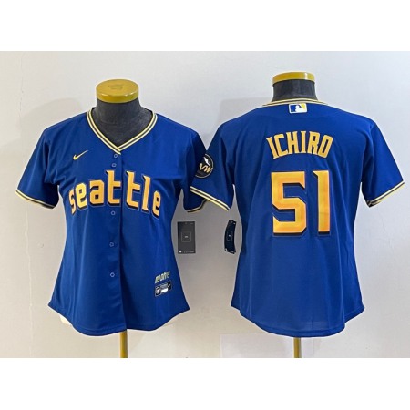 Women's Seattle Mariners #51 ichiro Suzuki Royal 2023 City Connect Stitched Baseball Jersey(Run Small)