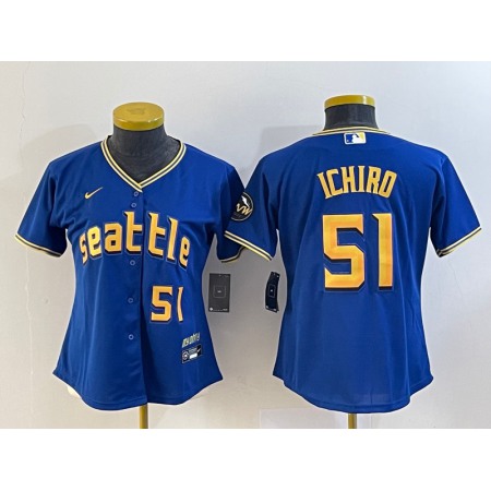 Women's Seattle Mariners #51 ichiro Suzuki Royal 2023 City Connect With Patch Stitched Baseball Jersey(Run Small)