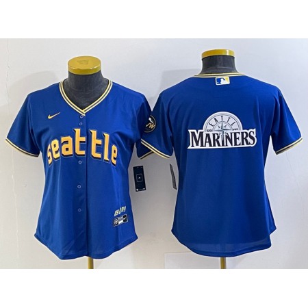 Women's Seattle Mariners Royal 2023 City Connect Team Big Logo Stitched Baseball Jersey(Run Small)