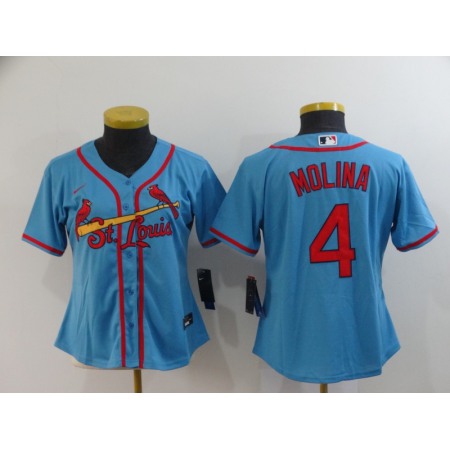 Women's St.Louis Cardinals #4 Yadier Molina Blue Cool Base Stitched MLB Jersey(Run Small)