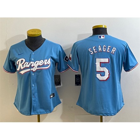 Women's Texas Rangers #5 Corey Seager Blue With Patch Stitched Baseball Jersey(Run Small)