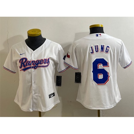 Women's Texas Rangers #6 Josh Jung White With Patch Stitched Baseball Jersey(Run Small)
