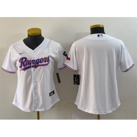Women's Texas Rangers Blank White With Patch Stitched Baseball Jersey(Run Small)