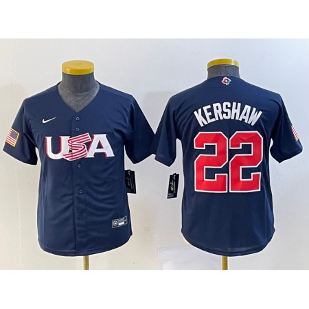 Women's USA Baseball #22 Clayton Kershaw 2023 Navy World Baseball Classic Stitched Jersey(Run Small)