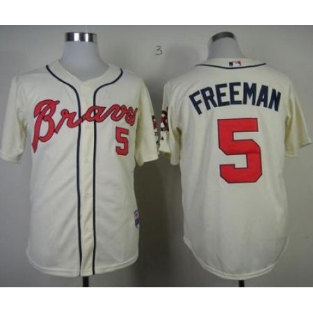 Braves #5 Freddie Freeman Cream Cool Base Stitched Youth MLB Jersey