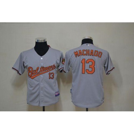 Orioles #13 Manny Machado Grey Cool Base Stitched Youth MLB Jersey