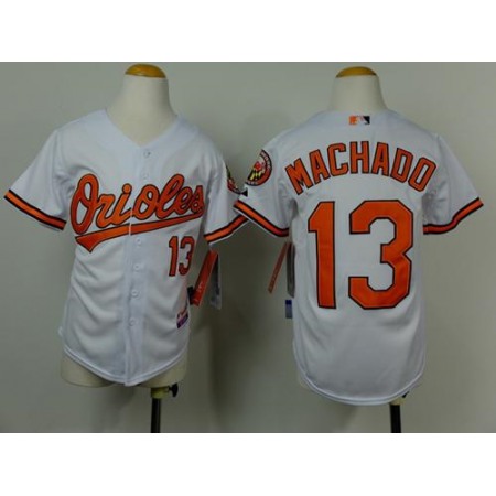 Orioles #13 Manny Machado White Cool Base Stitched Youth MLB Jersey