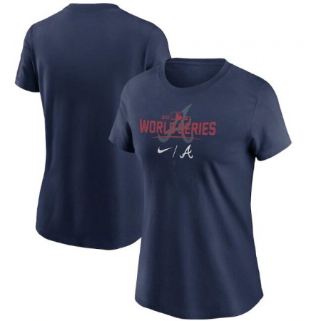 Women's Atlanta Braves 2021 Navy World Series Bound Dugout T-Shirt(Run Small)