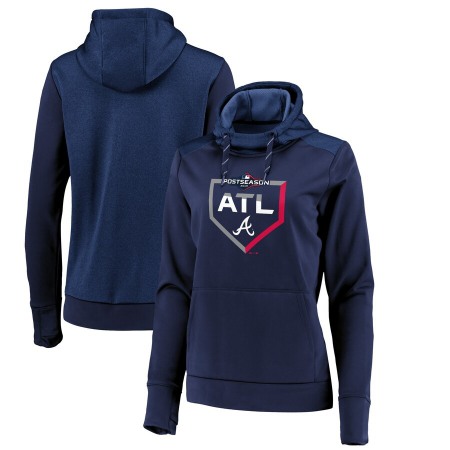 Women's Atlanta Braves Majestic Navy 2019 Postseason Dugout Pullover Hoodie(Run Small)