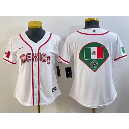 Women's Mexico Baseball 2023 White Big Logo World Baseball Classic Stitched Jersey(Run Small)