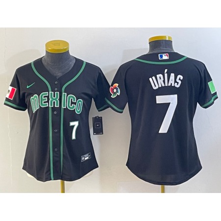 Women's Mexico Baseball #7 Julio Urias 2023 Black World Baseball Classic With Patch Stitched Jersey(Run Small)