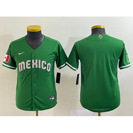 Women's Mexico Baseball Blank 2023 Green World Baseball Classic Stitched Jersey(Run Small)