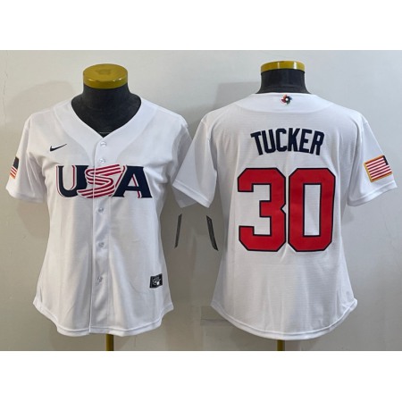 Women's USA Baseball #30 Kyle Tucker 2023 White World Baseball Classic Stitched Jersey(Run Small)