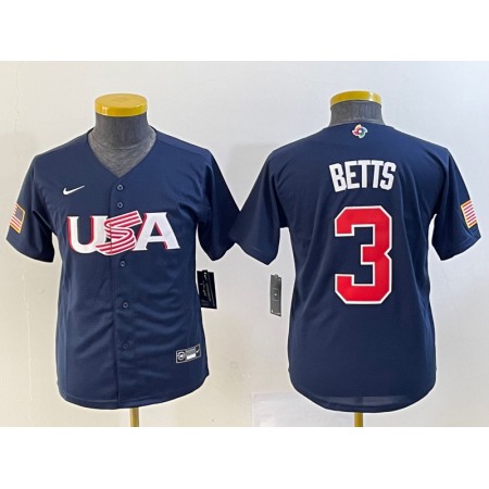 Women's USA Baseball #3 Mookie Betts 2023 Navy World Baseball Classic Stitched Jersey(Run Small)