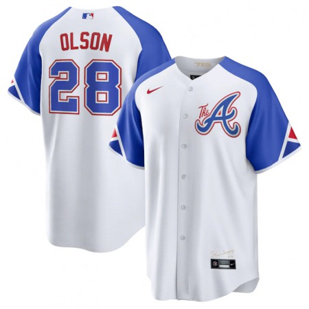 Youth Atlanta Braves #28 Matt Olson White 2023 City Connect Stitched Baseball Jersey