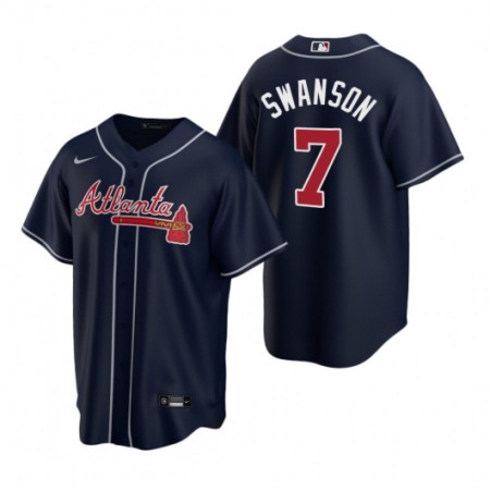 Youth Atlanta Braves #7 Dansby Swanson Navy Cool Base Stitched Jersey