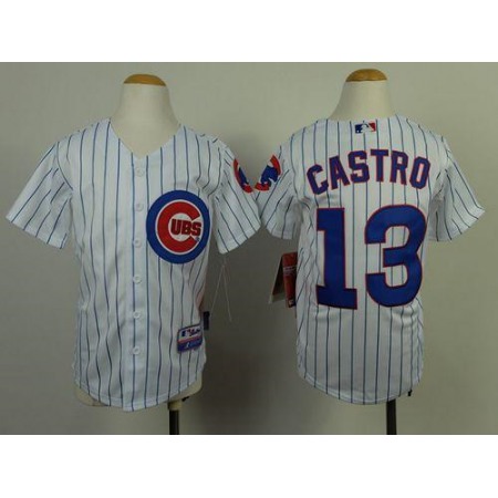 Cubs #13 Starlin Castro White(Blue Strip) Cool Base Stitched Youth MLB Jersey