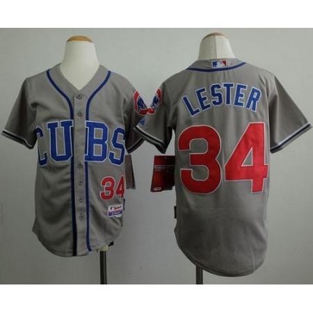 Cubs #34 Jon Lester Grey Alternate Road Cool Base Stitched Youth MLB Jersey