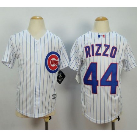 Cubs #44 Anthony Rizzo White(Blue Strip) Cool Base Stitched Youth MLB Jersey