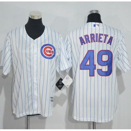 Cubs #49 Jake Arrieta White(Blue Strip) Cool Base Stitched Youth MLB Jersey