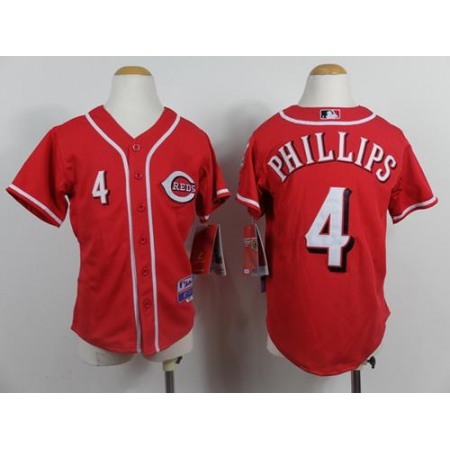 Reds #4 Brandon Phillips Red Cool Base Stitched Youth MLB Jersey