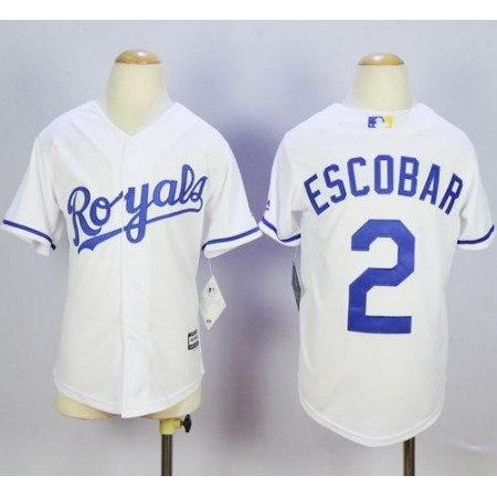 Royals #2 Alcides Escobar White Cool Base Stitched Youth MLB Jersey