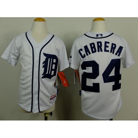 Tigers #24 Miguel Cabrera White Cool Base Stitched Youth MLB Jersey