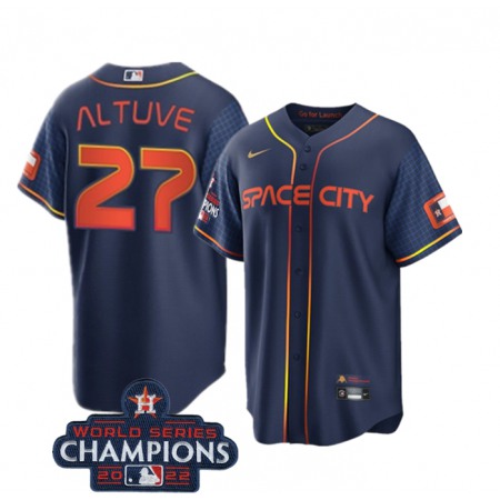 Youth Houston Astros #27 Jose Altuve Navy 2022 World Series Champions City Connect Stitched BaseballJersey