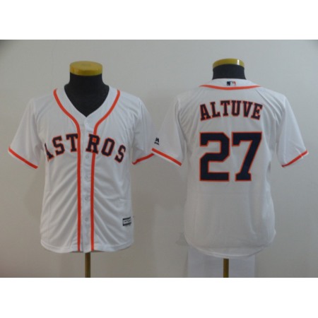 Youth Houston Astros #27 Jose Altuve White Cool Base Player Stitched MLB Jersey