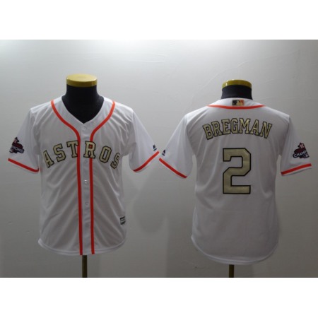 Youth Houston Astros #2 Alex Bregman Majestic White 2018 Gold Program Cool Base Player Stitched MLB Jersey