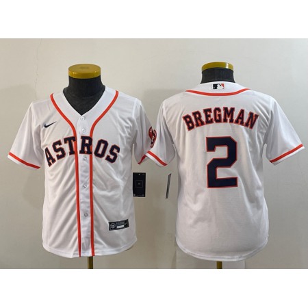 Youth Houston Astros #2 Alex Bregman White With Patch Cool Base Stitched Jersey