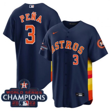 Youth Houston Astros #3 Jeremy Pena Navy 2022 World Series Champions With NO. in Front Stitched Baseball Jersey