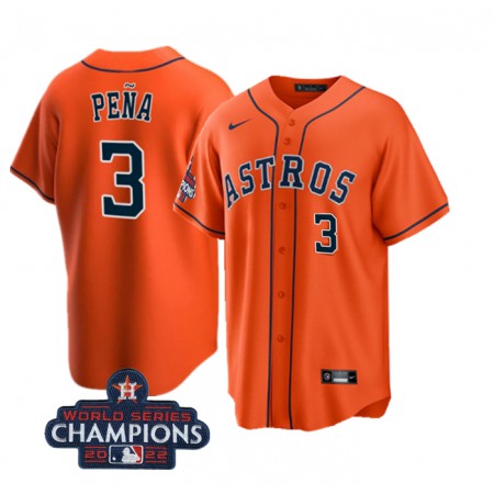 Youth Houston Astros #3 Jeremy Pena Orange 2022 World Series Champions With NO. in Front Stitched Baseball Jersey