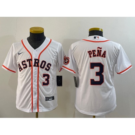 Youth Houston Astros #3 Jeremy Pena White With Patch Cool Base Stitched Jersey