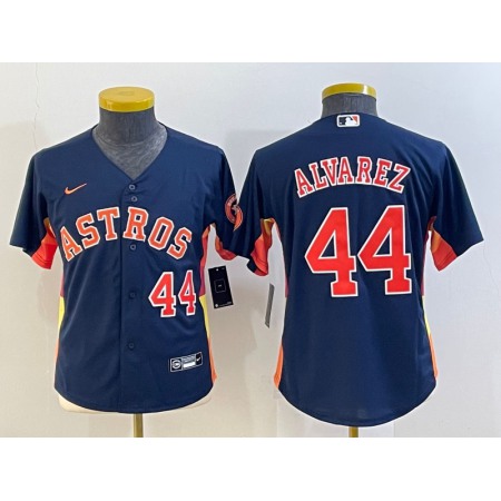 Youth Houston Astros #44 Yordan Alvarez Navy With Patch Cool Base Stitched Jersey