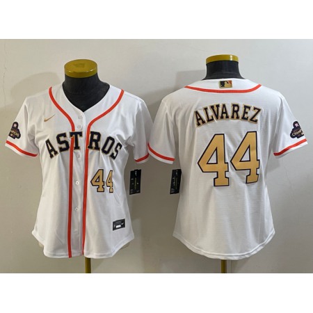 Youth Houston Astros #44 Yordan Alvarez White 2023 Gold Collection With World Serise Champions Patch Stitched Baseball Jersey