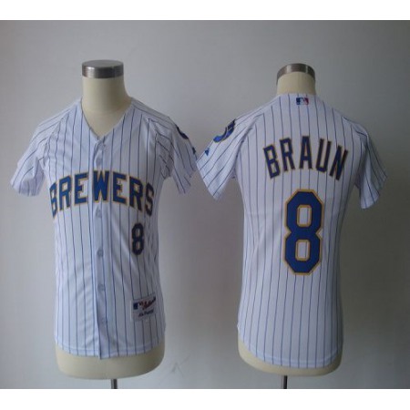 Brewers #8 Ryan Braun White(blue stripe) Cool Base Stitched Youth MLB Jersey