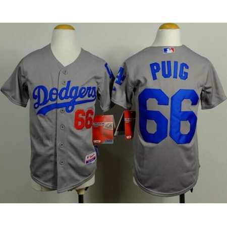 Dodgers #66 Yasiel Puig Grey Cool Base Stitched Youth MLB Jersey