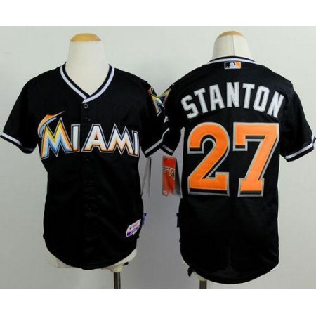 Marlins #27 Giancarlo Stanton Black Cool Base Stitched Youth MLB Jersey