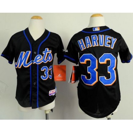 Mets #33 Matt Harvey Black Cool Base Stitched Youth MLB Jersey