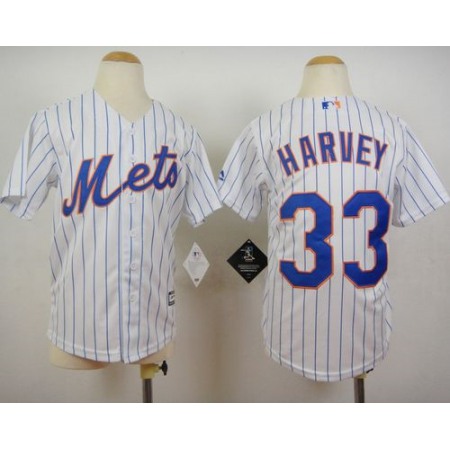 Mets #33 Matt Harvey White(Blue Strip) Home Cool Base Stitched Youth MLB Jersey