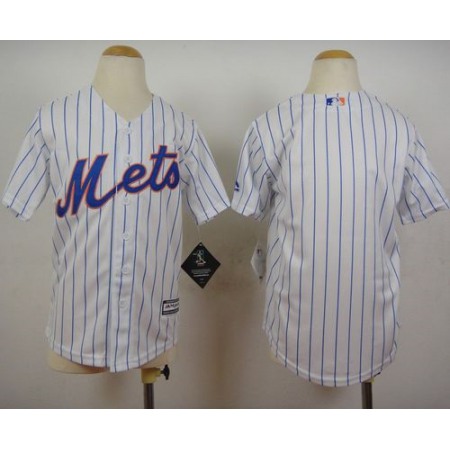 Mets Blank White(Blue Strip) Home Cool Base Stitched Youth MLB Jersey