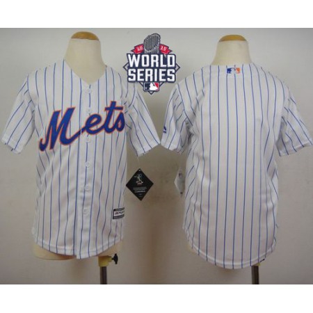 Mets Blank White(Blue Strip) Home Cool Base W/2015 World Series Patch Stitched Youth MLB Jersey