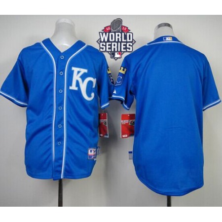 Royals Blank Blue Cool Base W/2015 World Series Patch Stitched Youth MLB Jersey