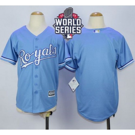 Royals Blank Light Blue Alternate 1 Cool Base W/2015 World Series Patch Stitched Youth MLB Jersey