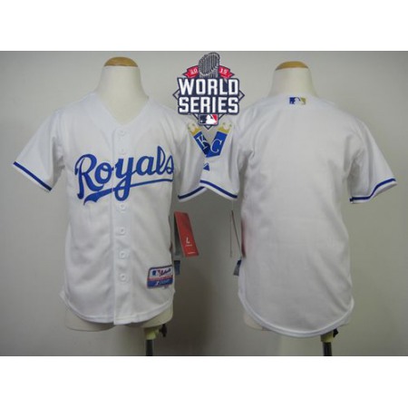Royals Blank White Cool Base W/2015 World Series Patch Stitched Youth MLB Jersey