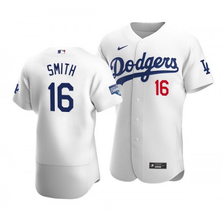 Youth Los Angeles Dodgers #16 Will Smith 2020 White World Series Champions Patch Flex Base Stitched Jersey