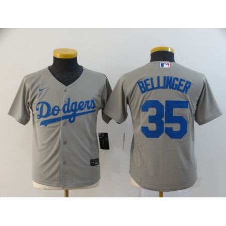 Youth Los Angeles Dodgers #35 Cody Bellinger Grey Cool Base Stitched MLB Jersey